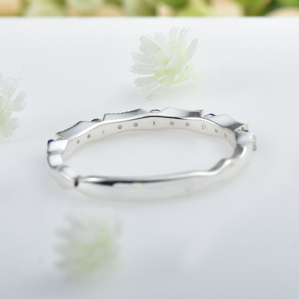 925 Sterling Silver 2MM Round Shape Blue Sapphire Gemstone Ring