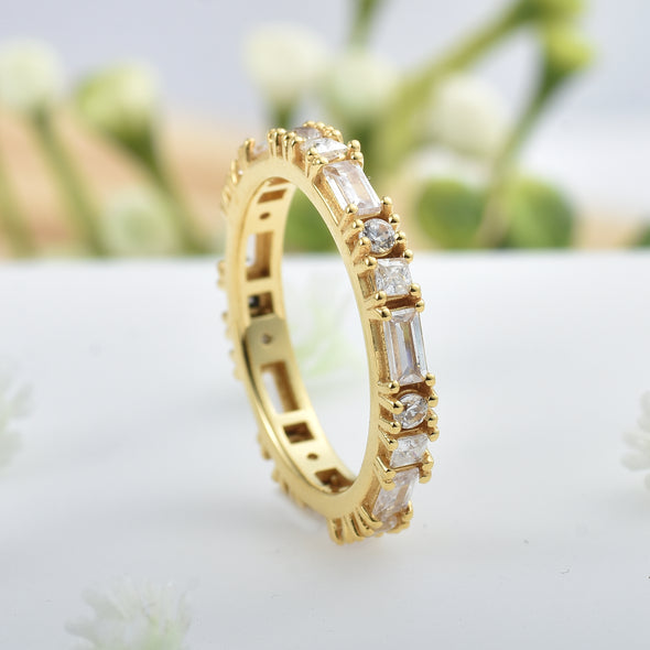 925 Sterling Silver 4x2MM Baguette Cut Shape Topaz Gemstone Ring