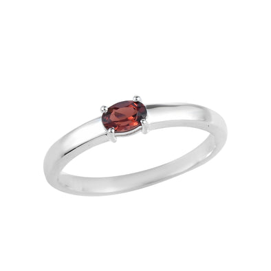 925 Sterling Silver 6x4MM Oval Shape Garnet Gemstone Ring
