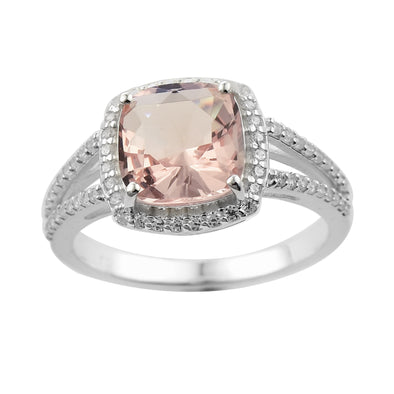 925 Sterling Silver 9MM Cushion Shape Morganite Gemstone Ring