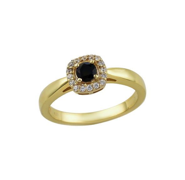 Black Spinel Solitaire Halo Ring – Sterling Sliver