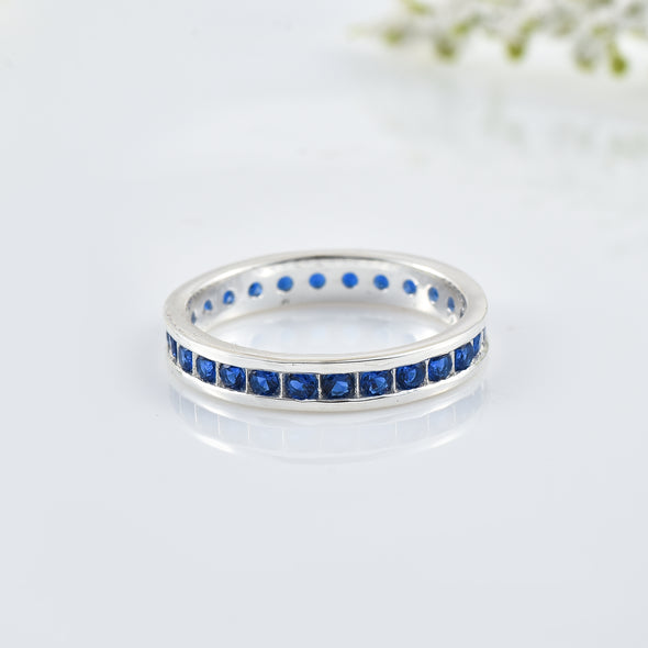 Blue Sapphire Eternity Band Ring – Sterling Silver
