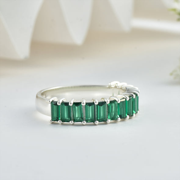 Emerald Eternity Band Ring – Sterling Silver