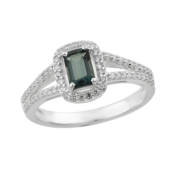 London Blue Topaz Halo Ring – Sterling Silver