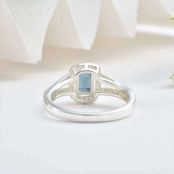 London Blue Topaz Halo Ring – Sterling Silver