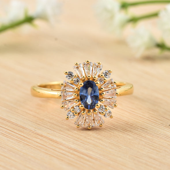 Tanzanite Sunburst Halo Ring – Sterling Silver Gold Plated