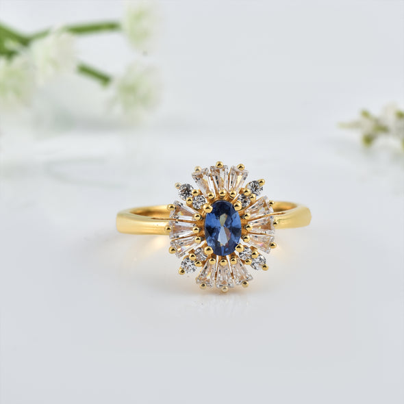 Tanzanite Sunburst Halo Ring – Sterling Silver Gold Plated
