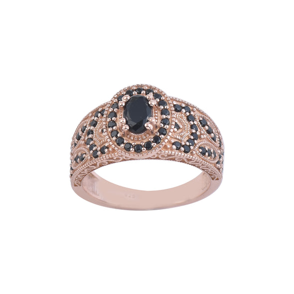 Vintage-Inspired Black Spinel Ring – Sterling Silver Rose Plated
