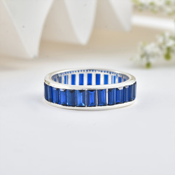 Blue Sapphire Eternity Band Ring – Sterling Silver