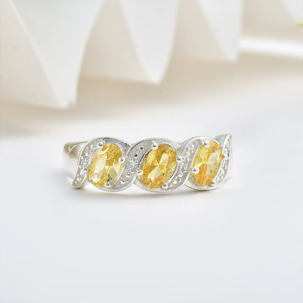 Citrine Trio Band Ring – Sterling Silver