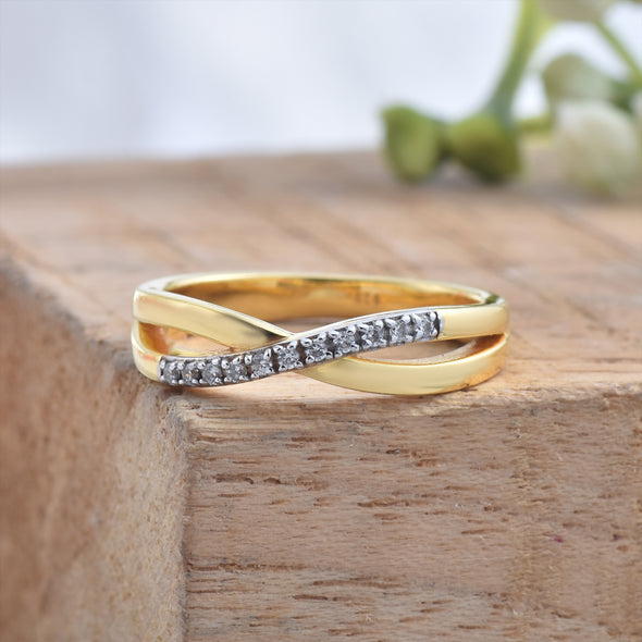 1.20mm Round White Topaz Infinity Twist Ring - 925 Sterling Silver Yellow Plated