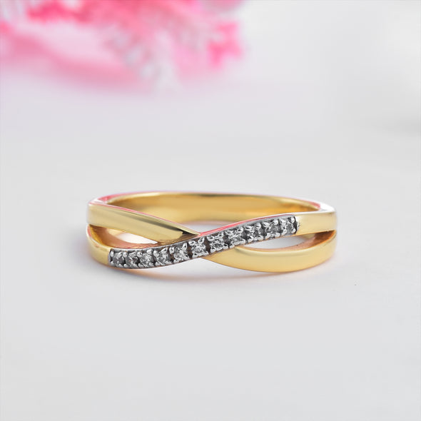 1.20mm Round White Topaz Infinity Twist Ring - 925 Sterling Silver Yellow Plated