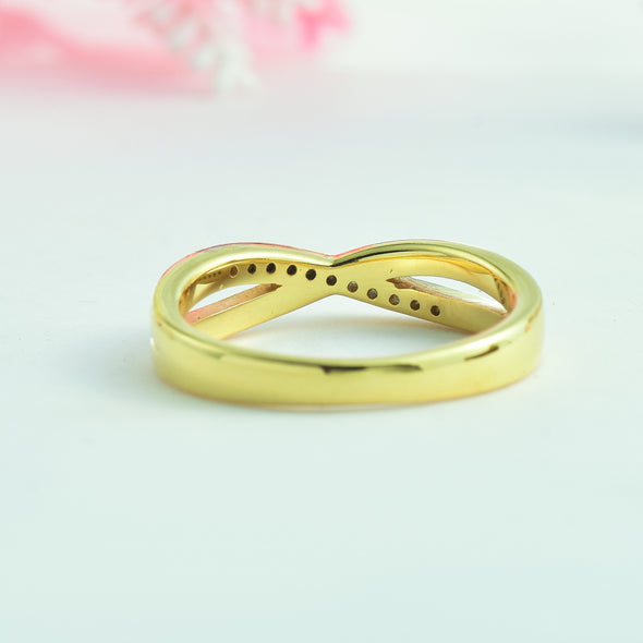 1.20mm Round White Topaz Infinity Twist Ring - 925 Sterling Silver Yellow Plated
