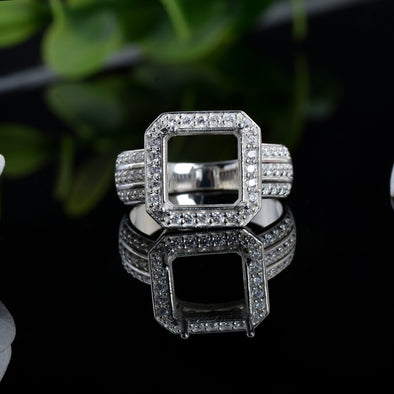 10x10mm Octagon Semi-Mount Ring - 925 Sterling Silver