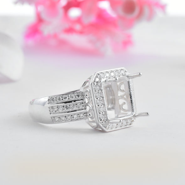 10x10mm Octagon Semi-Mount Ring - 925 Sterling Silver