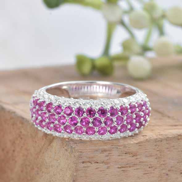 2x2mm Round Pink Topaz Eternity Band Ring - 925 Sterling Silver