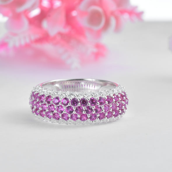 2x2mm Round Pink Topaz Eternity Band Ring - 925 Sterling Silver