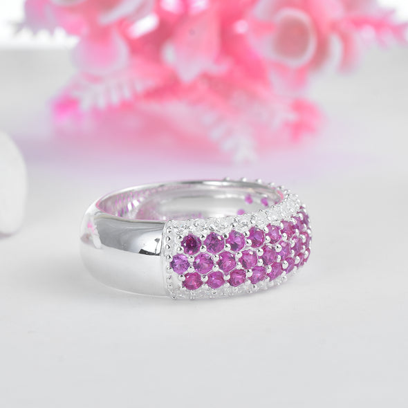 2x2mm Round Pink Topaz Eternity Band Ring - 925 Sterling Silver