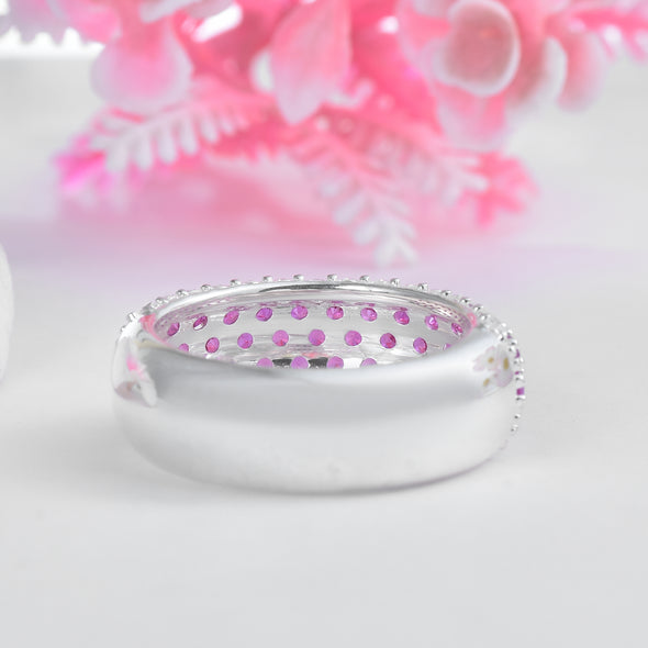 2x2mm Round Pink Topaz Eternity Band Ring - 925 Sterling Silver