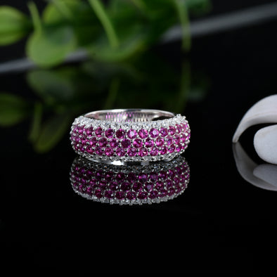 2x2mm Round Pink Topaz Eternity Band Ring - 925 Sterling Silver