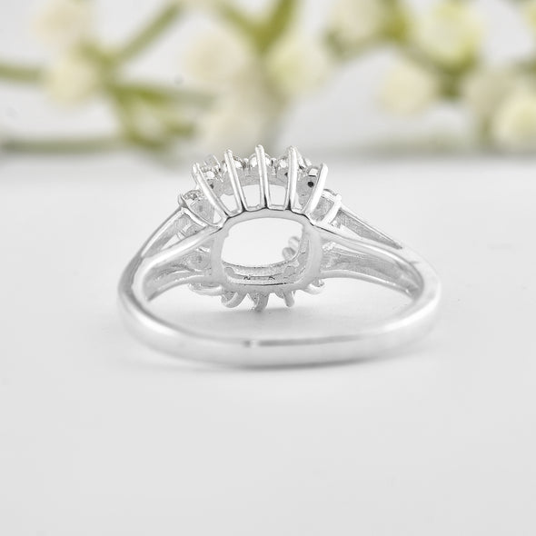 7x7mm Cushion Semi-Mount Halo Ring - 925 Sterling Silver