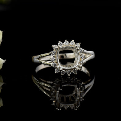7x7mm Cushion Semi-Mount Halo Ring - 925 Sterling Silver