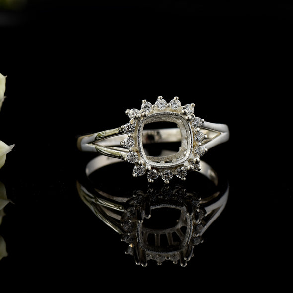 7x7mm Cushion Semi-Mount Halo Ring - 925 Sterling Silver