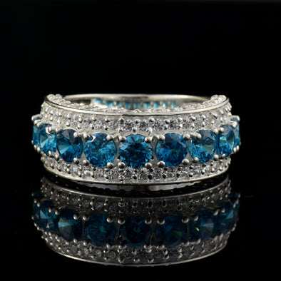 4x4mm Round London Blue Topaz Eternity Band Ring – 925 Sterling Silver