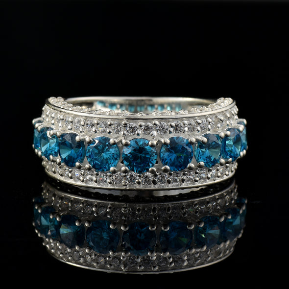 4x4mm Round London Blue Topaz Eternity Band Ring – 925 Sterling Silver