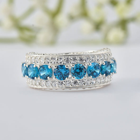 4x4mm Round London Blue Topaz Eternity Band Ring – 925 Sterling Silver