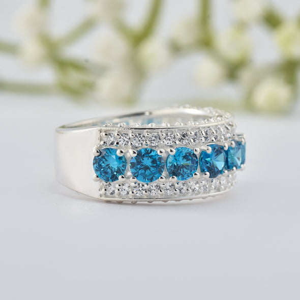 4x4mm Round London Blue Topaz Eternity Band Ring – 925 Sterling Silver