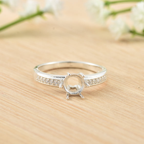 6.50mm Round Semi-Mount Ring - 925 Sterling Silver