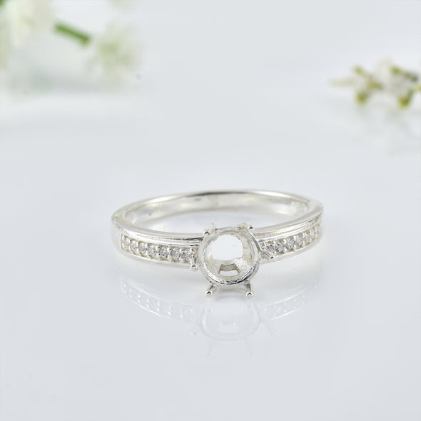 6.50mm Round Semi-Mount Ring - 925 Sterling Silver