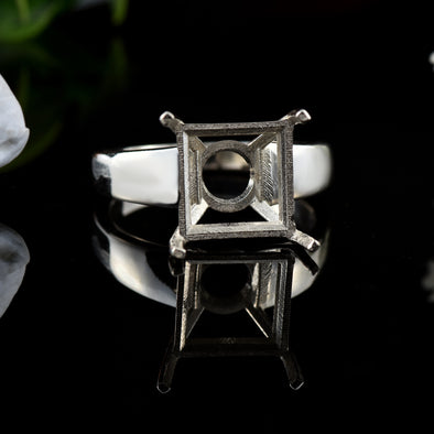 10x10mm Square-Cut Semi-Mount Ring - 925 Sterling Silver