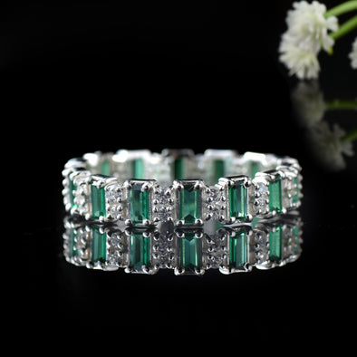 4x2mm Baguette-Cut Emeralds Eternity Band Ring - 925 Sterling Silver