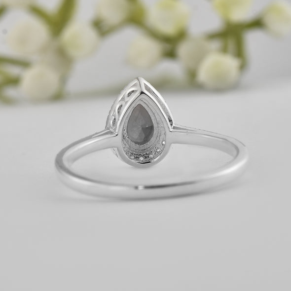 6x4mm Pear Garnet Halo Ring - 925 Sterling Silver