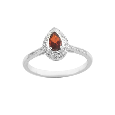 6x4mm Pear Garnet Halo Ring - 925 Sterling Silver