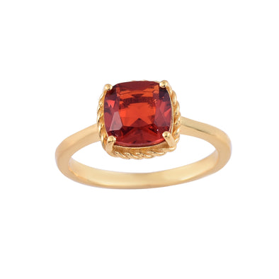 8x6mm Cushion Garnet Solitaire Ring - 925 Sterling Silver Yellow Plated
