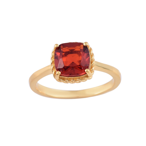 8x6mm Cushion Garnet Solitaire Ring - 925 Sterling Silver Yellow Plated