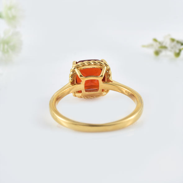 8x6mm Cushion Garnet Solitaire Ring - 925 Sterling Silver Yellow Plated