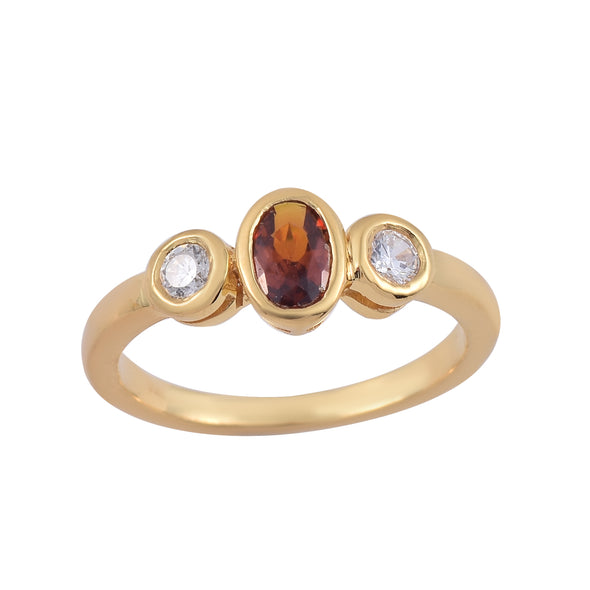 6x4mm Oval Citrine Three stone Ring - 925 Sterling Silver Yellow Plated