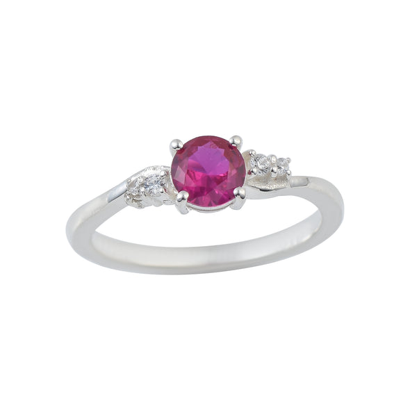 4x4mm Round Ruby and Accent Stones Ring - 925 Sterling Silver