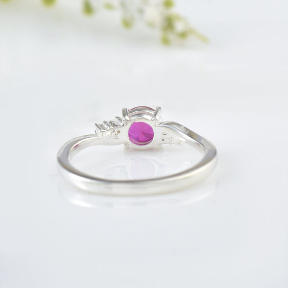 4x4mm Round Ruby and Accent Stones Ring - 925 Sterling Silver