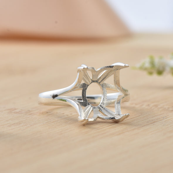 14x10MM Octagon Semi-Mount Ring - 925 Sterling Silver