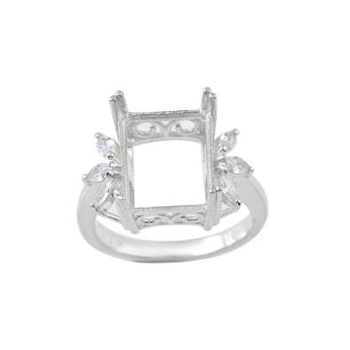 2x10MM Octagon with Marquise CZ Accents Semi Mount Ring - 925 Sterling Silver