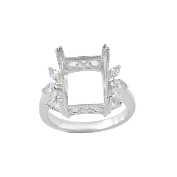 2x10MM Octagon with Marquise CZ Accents Semi Mount Ring - 925 Sterling Silver