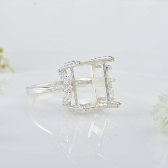 2x10MM Octagon with Marquise CZ Accents Semi Mount Ring - 925 Sterling Silver