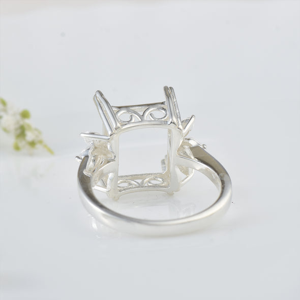 2x10MM Octagon with Marquise CZ Accents Semi Mount Ring - 925 Sterling Silver