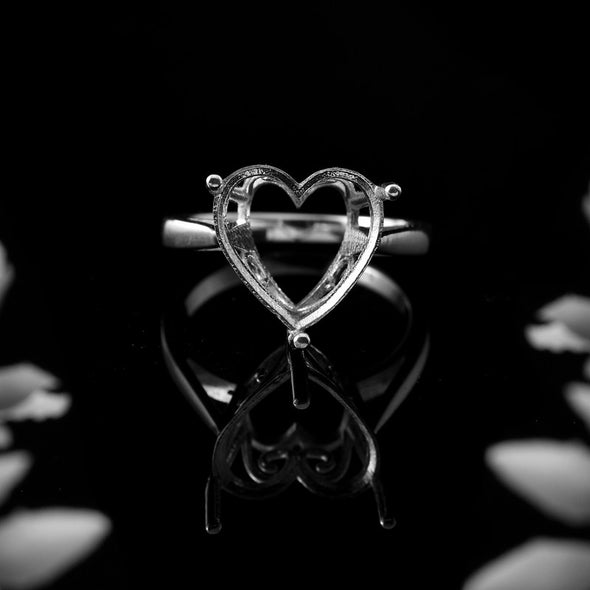 925 Sterling Silver 12x12MM Heart Shape Prong Setting Semi-Mount Ring