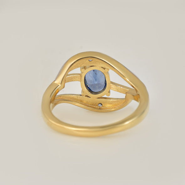 7x5MM Oval Lab-Created Tanzanite CZ Accents 925 Sterling Silver Yellow Plated Ring